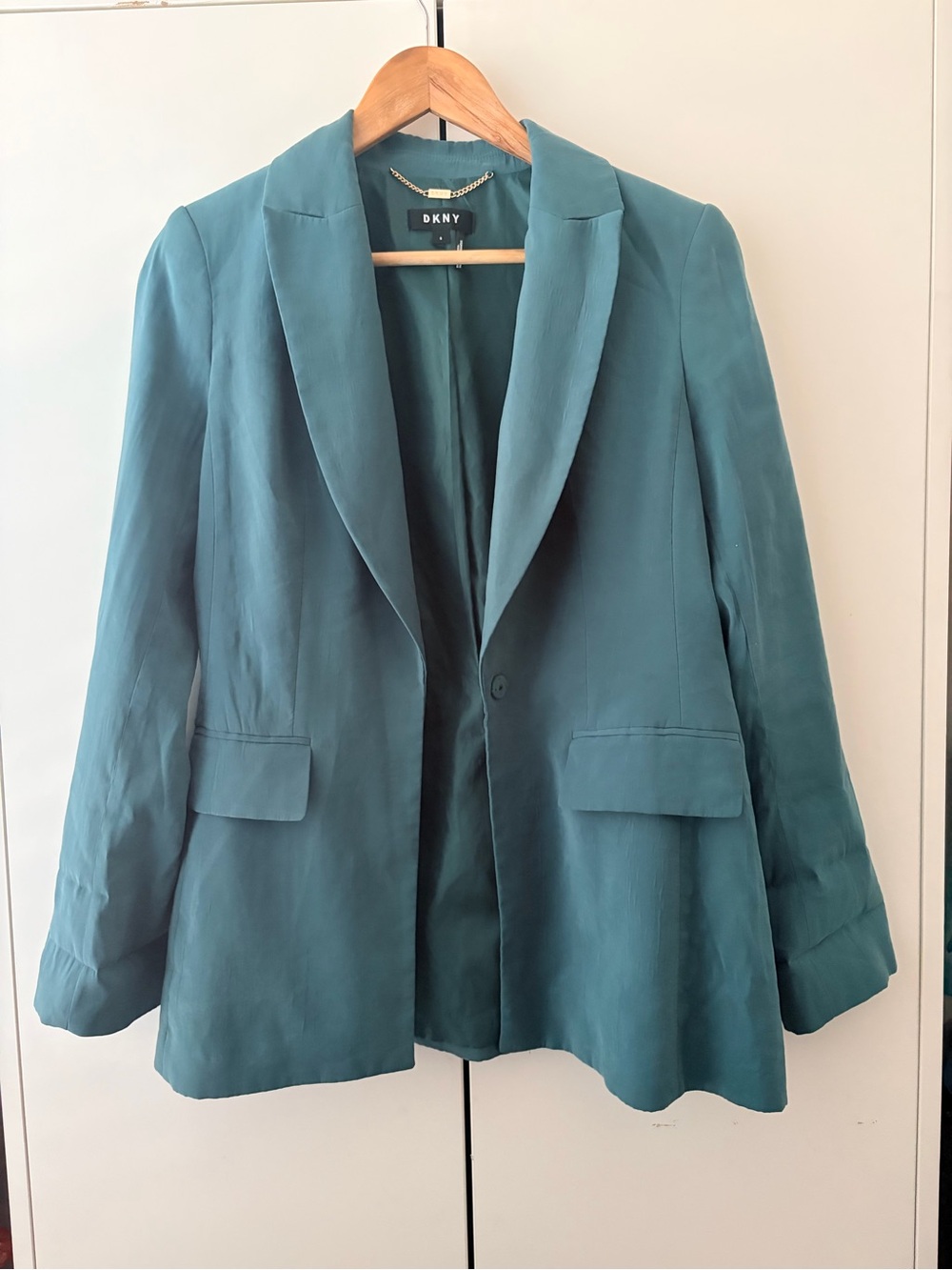 DKNY Teal Single-Button Tailored Blazer
